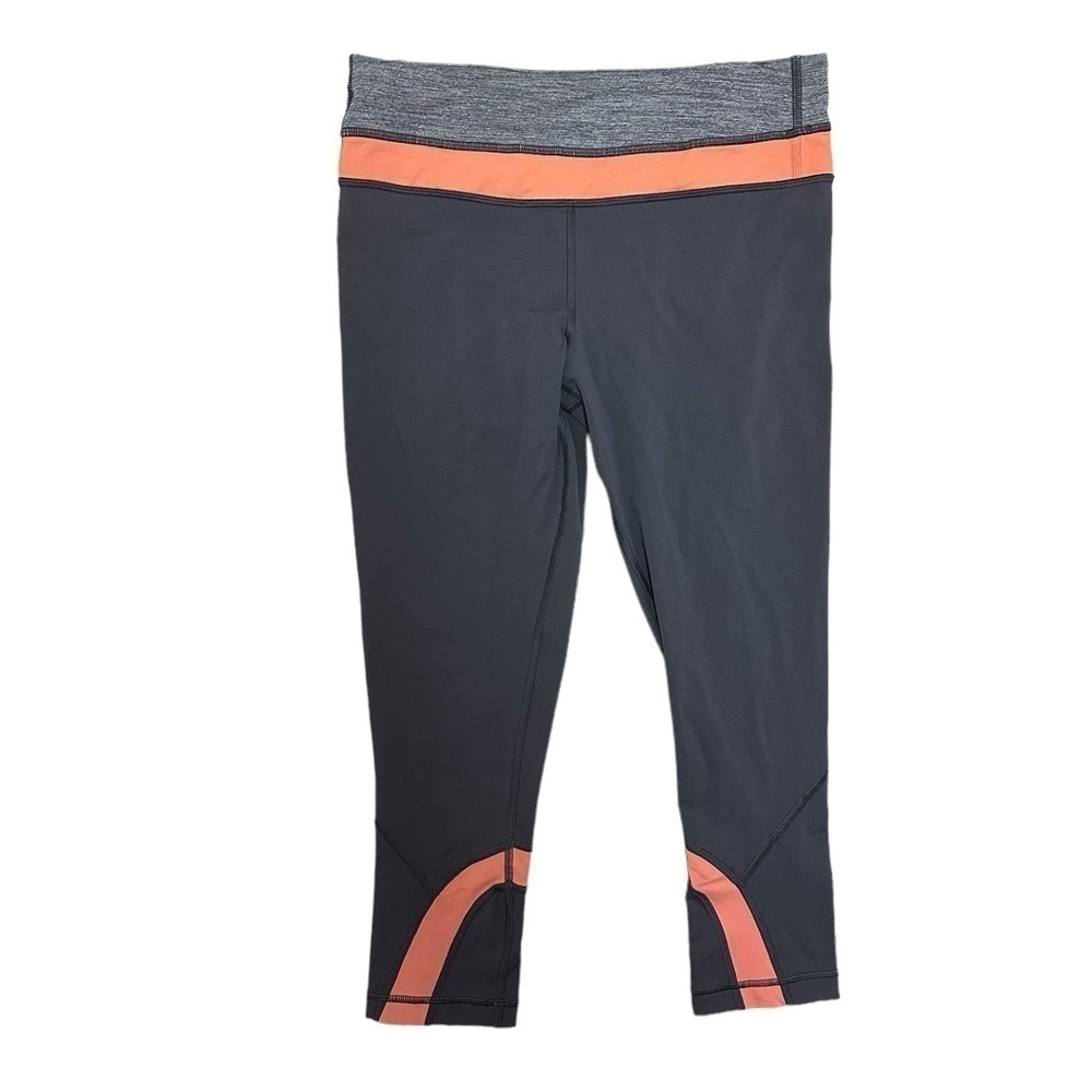 Lululemon Run Inspire Crop II Leggings in Heathered Gray/Orange Size 6 RARE